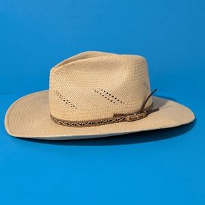 Rocha Hats Tan Straw Cowboy Hat • Western Cattleman Style • Men's Medium